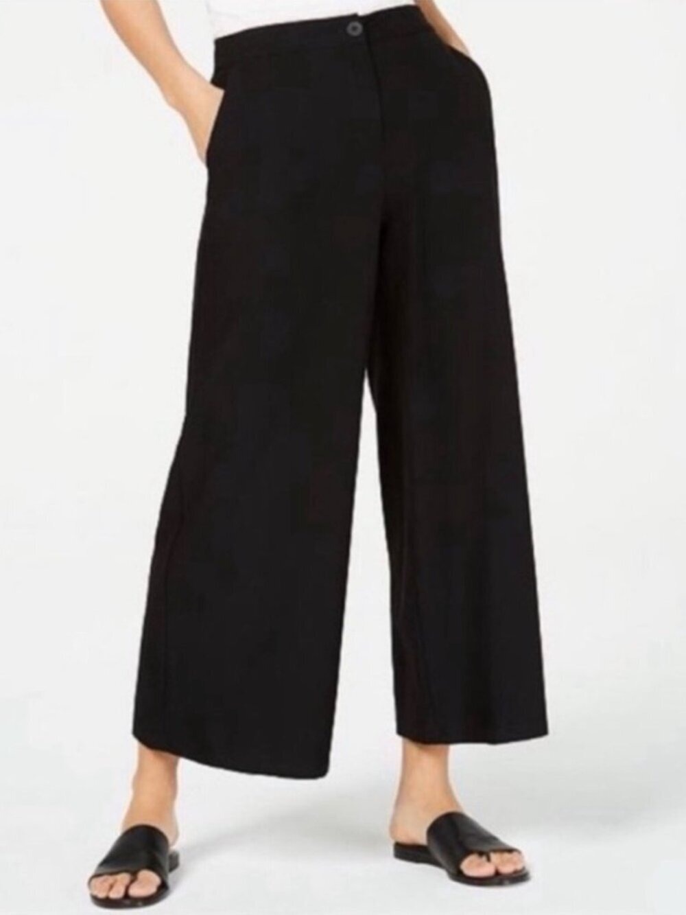 Eileen Fisher Crepe Wide Leg Pants Black Women's Size 14